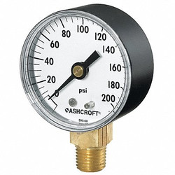 Ashcroft Gauge,Pressure,0 to 300 psi,Lower,ABS 20W1005PH02L300#