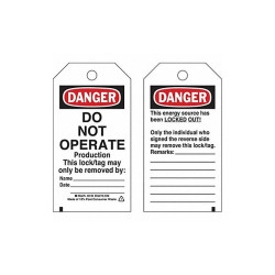 Brady Danger Tag,5-3/4 x 3 In,Cardstock,PK25 50250