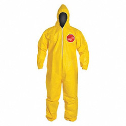 Dupont Hooded Coverall,Elastic,Yellow,L,PK12 QC127SYLLG0012NF