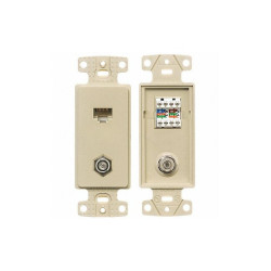 Hubbell Wiring Device-Kellems Wall Plate and Jack,Cat 5e/F-Type,Ivory NS785I