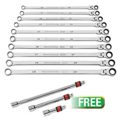10PC Metric Ratcheting Wrench Set, 10Pc W/FREE 3PC 1/4IN DR Locking EXT Set 86126LX