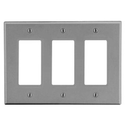 Hubbell Wiring Device-Kellems Rocker Wll Plt,Stnd;Gray,3Gng,Smth Stn P263GY