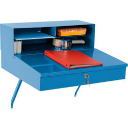 Global Industrial Wall Mount Shop Desk w/ Pigeonhole Riser 24""W x 22""D Blue