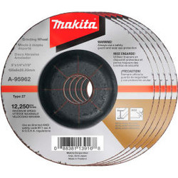 Makita INOX Grinding Wheel 36 Grit Type 27 5"" Dia x 1/4""T x 7/8"" Cntr Hole Di