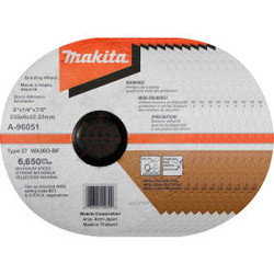 Makita INOX Grinding Wheel 36 Grit Type 27 9"" Dia x 1/4""T x 7/8"" Cntr Hole Di