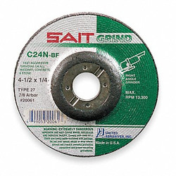 United Abrasives/Sait Depressed Center Wheel,T27,7x1/4x7/8,SC 20082