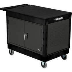 Global Industrial Top Flat Shelf Utility Cart w/Cabinet 500lb. Capacity 5"" Cast