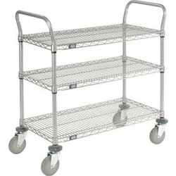 Nexel 3 Shelf Utility Cart Nexelate 30""W x 18""Dx39""H Poly Casters4 Swivel