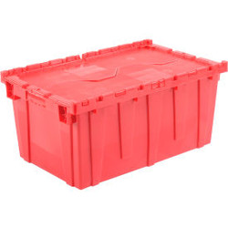 Attached Lid Shipping Container 27-3/16 x 16-5/8 x 12-1/2 Red with Dolly Combo