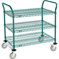 Nexel 3 Shelf Utility Cart Poly-Green36""W x 24""D x 39""H Poly Casters2 Rigid 2