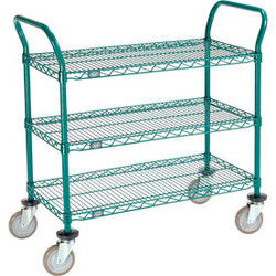 Nexel Utility Cart 3 Shelf Poly-Green 36""L x 18""W x 39""H Polyurethane Swivel
