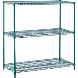 Nexel 3 Shelf Poly-Green Wire Shelving Unit Starter 48""W x 24""D x 34""H