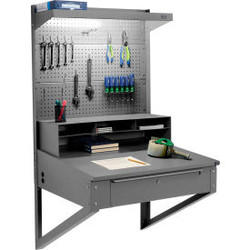 Global Industrial Wall Mount Shop Desk w/ Pegboard & Top Shelf 34-1/2""W x 30""D