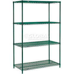 Nexel 4 Shelf Poly-Green Wire Shelving Unit Starter 72""W x 24""D x 63""H