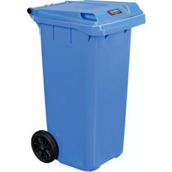 Global Industrial Mobile Trash Container with Lid 32 Gallon Blue