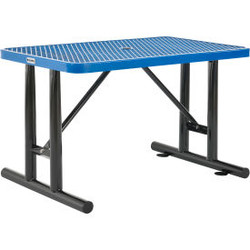 Global Industrial 4' Rectangular Steel Outdoor Table Expanded Metal Blue