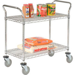 Nexel 2 Shelf Utility Cart Chrome 42""W x 24""D x 39""H Poly Casters4 Swivel