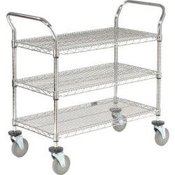Nexel Chrome Utility Cart w/3 Shelves & Poly Brake Casters 1200 lb. Cap 30""L x
