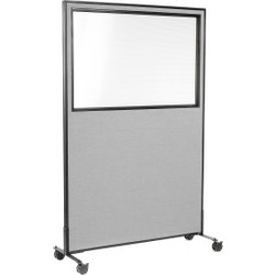 Interion Mobile Office Partition Panel with Partial Window 48-1/4""W x 99""H Gra