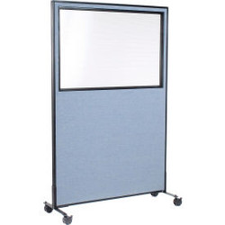 Interion Mobile Office Partition Panel with Partial Window 48-1/4""W x 99""H Blu