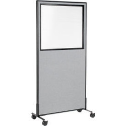 Interion Mobile Office Partition Panel with Partial Window 36-1/4""W x 99""H Gra