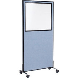 Interion Mobile Office Partition Panel with Partial Window 36-1/4""W x 99""H Blu
