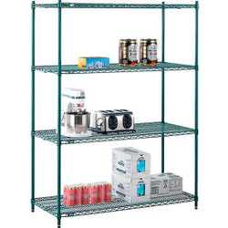 Nexel 4 Shelf Poly-Green Wire Shelving Unit Starter 54""W x 21""D x 74""H