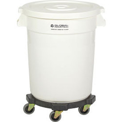 Global Industrial Plastic Trash Can with Lid & Dolly - 20 Gallon White