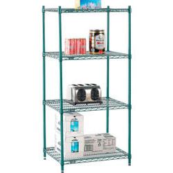 Nexel 4 Shelf Poly-Green Wire Shelving Unit Starter 30""W x 24""D x 54""H