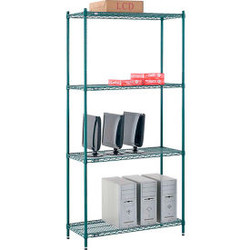 Nexel 4 Shelf Poly-Green Wire Shelving Unit Starter 42""W x 14""D x 86""H