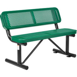 Global Industrial 4' Outdoor Steel Bench w/ Backrest Perforated Metal Green