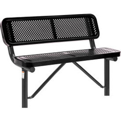 Global Industrial 4' Outdoor Steel Bench w/ Backrest Perforated Metal In Ground