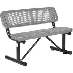 Global Industrial 4' Outdoor Steel Bench w/ Backrest Perforated Metal Gray
