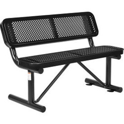 Global Industrial 4' Outdoor Steel Bench w/ Backrest Perforated Metal Black