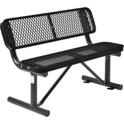 Global Industrial 4' Outdoor Steel Bench w/ Backrest Expanded Metal Black