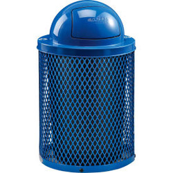 Global Industrial Outdoor Diamond Steel Recycling Can w/Dome Lid 36 Gallon Blue