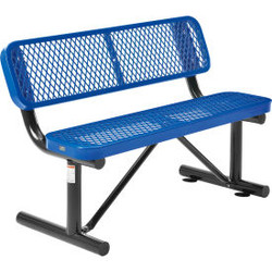 Global Industrial 4' Outdoor Steel Bench w/ Backrest Expanded Metal Blue