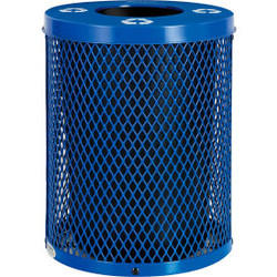 Global Industrial Outdoor Diamond Steel Recycling Can w/Flat Lid 36 Gallon Blue