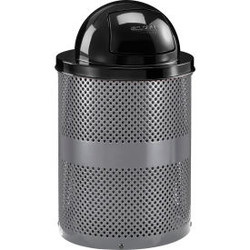 Global Industrial Outdoor Perforated Steel Trash Can With Dome Lid 36 Gallon Gra