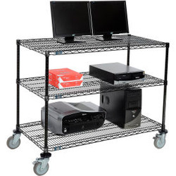 Nexel 3-Shelf Mobile Wire Computer LAN Workstation 48""W x 24""D x 40""H Black