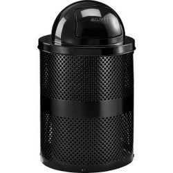 Global Industrial Outdoor Perforated Steel Trash Can With Dome Lid 36 Gallon Bla