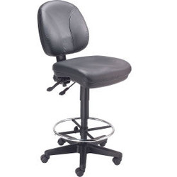 Interion Leather Task Stool - 360 degrees Footrest - Black