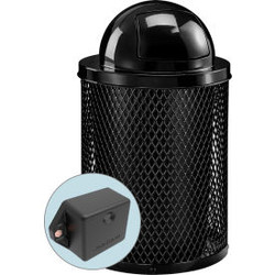 Global Industrial TrashTalk Thermoplastic Mesh Trash Can w/Dome Lid 36 Gal. Blac