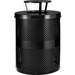 Global Industrial Outdoor Perforated Steel Trash Can With Rain Bonnet Lid 36 Gal