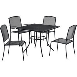 Global Industrial Mesh Caf Table and Chair Set 48"" Square 4 Armchairs Black