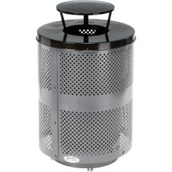 Global Industrial Outdoor Perforated Steel Trash Can W/Rain Bonnet Lid & Base 36