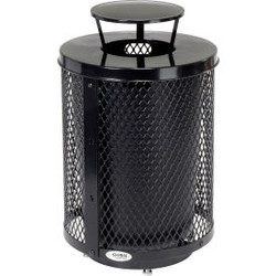 Global Industrial Outdoor Diamond Steel Trash Can W/Rain Bonnet Lid & Base 36 Ga