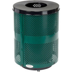 Global Industrial Outdoor Perforated Steel Trash Can With Flat Lid & Base 36 Gal