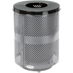 Global Industrial Outdoor Perforated Steel Trash Can With Flat Lid & Base 36 Gal