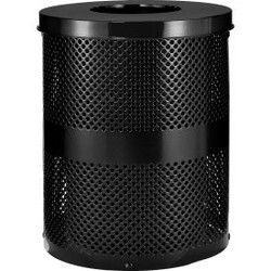 Global Industrial Outdoor Perforated Steel Trash Can With Flat Lid 36 Gallon Bla